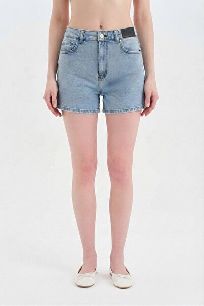tw3 Women's Denim Fabric Shorts with Lace-Up Detail on the Back