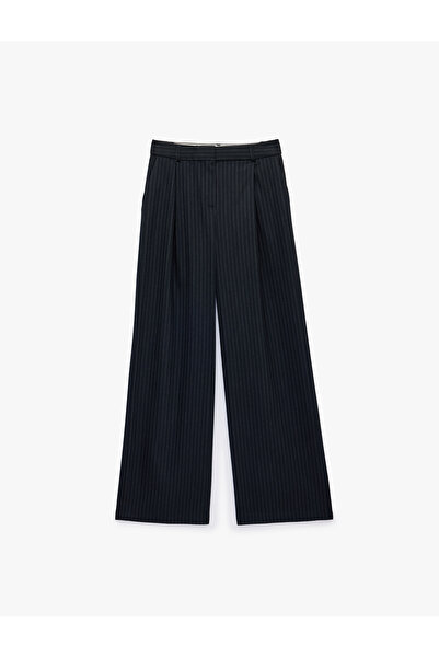 Koton Viscose Blended High Waist Striped Palazzo Trousers with Pocket Detail