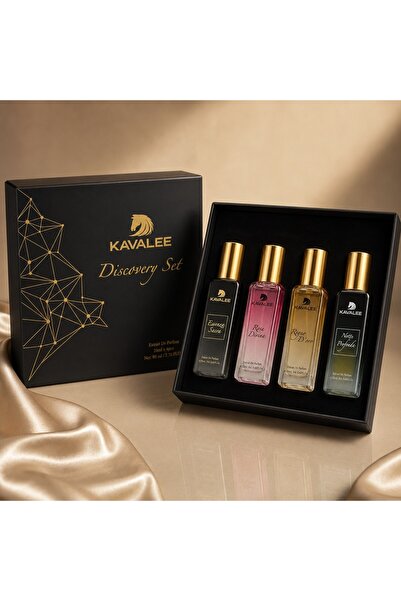 KAVALEE Discovery Set Unisex Extrait De Parfum 4 x 20ml, Luxury Perfume Gift Set with Essenza Sacra, Rosa Divina, Regno D’oro & Notte Profonda