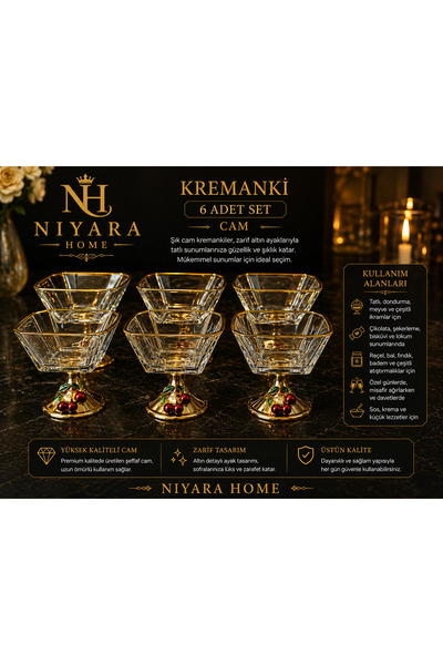 TR NIYARA → HOME A KREMANKI 6 ADET SET CAM Şık cam kremankiler, zarif altın a...
