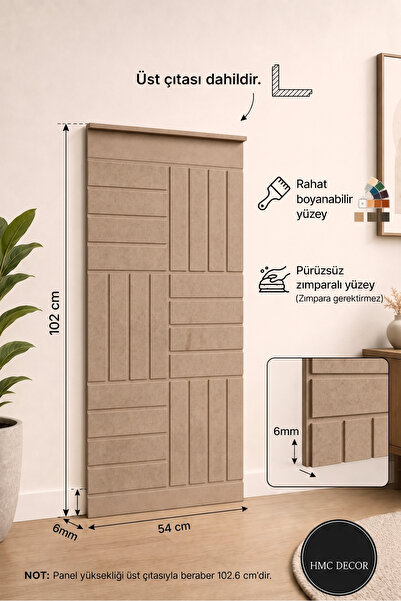 HMC DECOR Dekoratif Boyanabilir 6mm Ham MDF Duvar Paneli Model 3