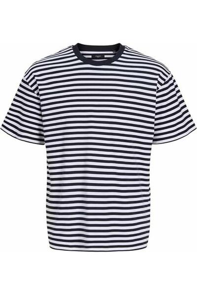 Jack & Jones تي شيرت رجالي باللون الأزرق الداكن Jprblarush Ss Stripe Tee Smu
