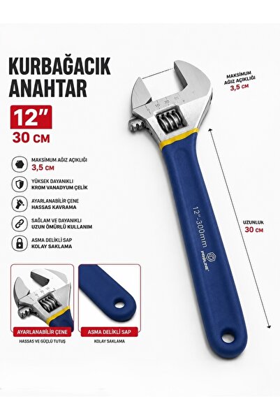 Proline İngiliz Anahtarı 12'' 300 mm Kurbağacık Anahtar Metal Kurbağacık Anahtar