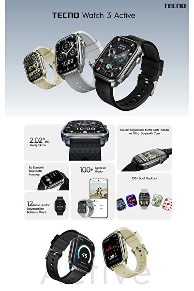 TECNO SMART WATCHES TECNO.WATCH 3 ACTIVE AKILLI SAAT SIYAH