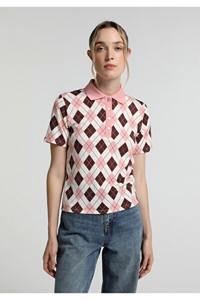 Colin's Slim Fit Polo Collar Metered Printed Women's Pink Short Sleeve T-Shirt
