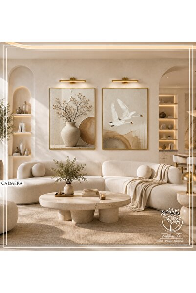 Tablomtr Calmera - Dijital Baskılı Gold Metal Çerçeveli Gerçek Camlı 2'li Dek...