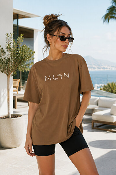 FECCY Premium Moon Printed Oversize Women's T-Shirt Cotton Oversize T-Shirt