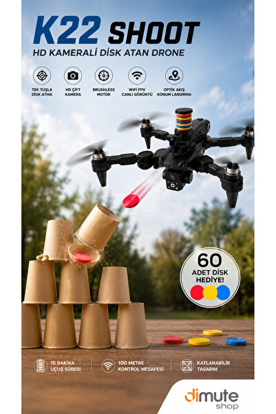 Dimute Shop K22 Shoot HD Kameralı Disk Atan Drone Brushless Motor Katlanabilir