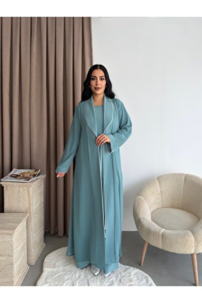 Missrosemoon Yeni Sezon Büyük Beden Tesettür 2’li Elbise Takım –Taş Detaylı U...