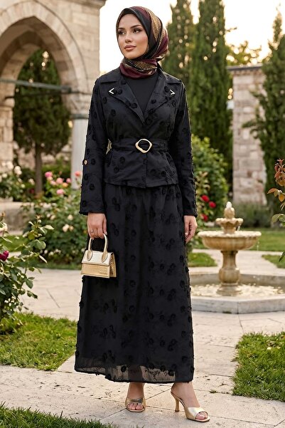 TOFİSA Kemerli Etekli İkili Takım Siyah - 28646-SIYAH