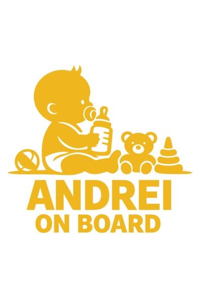 OEM Autocolant decorativ auto  "ANDREI LA BORD ", 15cm, Portocaliu