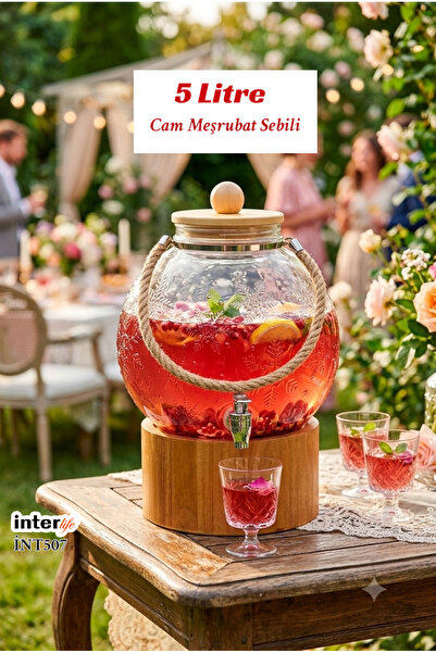 İnterlife Yuvarlak Cam Şerbet Sebili Askılı Stantlı Musluklu Meşrubat Sebili ...