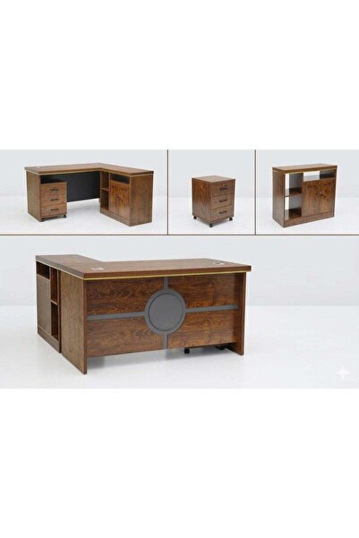 Generic SUNLIT HOME Executive L-Shaped Office Desk with Storage Cabinet, Open...