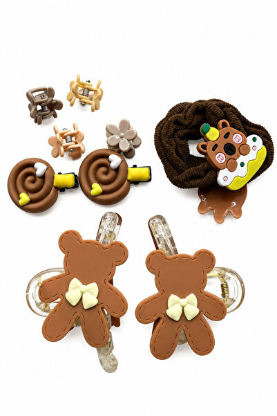 Jack Ferrero Cute Teddy Bear and Spiral Figure Hair Clip and Rubber Band Set ...
