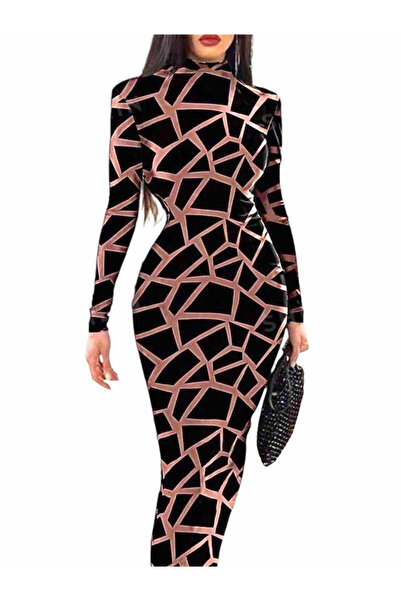 Woman's Fashion Μάξι βραδινό φόρεμα με σκίσιμο, μαύρο