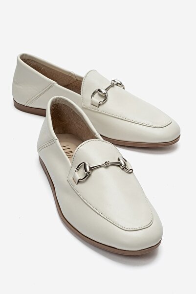 LuviShoes F03 Cream Skin Genuine Leather Women's Loafer Shoes