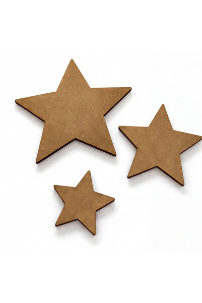 PLANET PASD Yıldız Duvar Süsü Ham MDF 3 adet 10cm/15cm/20cm
