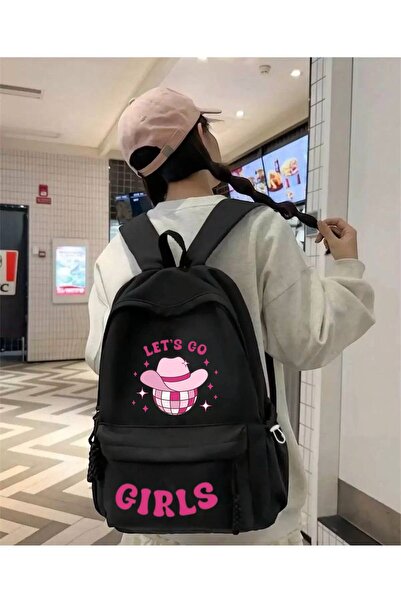 Minga London Black Let's Go Girls Printed School, Class, Course Backpack
