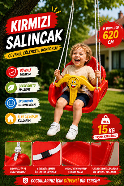 hak-iş oyuncak Kırmızı Emniyet Kemerli Çocuk Salıncağı | İç & Dış Mekan Kulla...