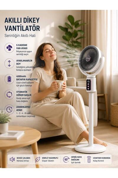 kawigo Akıllı Dikey Vantilatör 4000mAh Şarjlı Kablosuz Fan 5 Kademe Hız, Ayar...