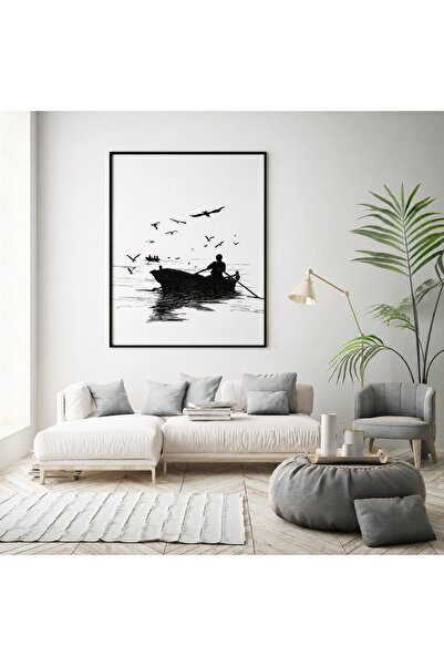 Ghaith Store Quiet Boat Painting Modern Black and White Wall Art for Salon Li...