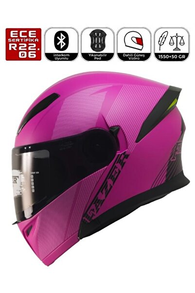 FAZER FR-965 Line Women Motosiklet Kaskı Kadın Çene Açılır Güneş Vizörlü Moto...