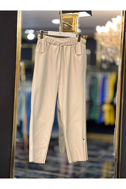 ALANURMODA 18135 Δερμάτινο Παντελόνι Μπεζ