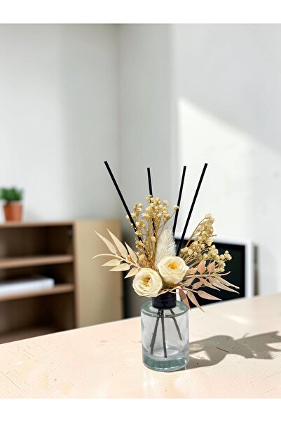 Room Fragrance Glass Cylinder Bottle with Decorative Rod | Artificial Rose Embellished Reed Diffuser Room Fragrance Bottle Double Flower