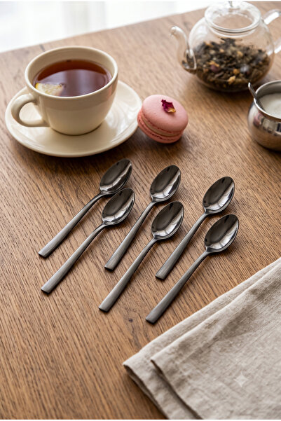 Homerest Set of 6 Black Stainless Steel Teaspoon Set Luxury Tea Time Serving Set