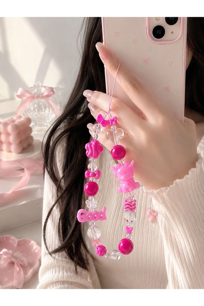 SHRİ & CO. Pembe Good Telefon Charmı Telefon Askısı Kamera Charmı Boncuklu Ka...