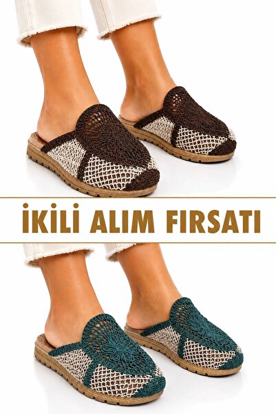 PAPUCUMUN DÜNYASI Women's Straw Knit Daily Travel Slippers Lightweight Comfor...