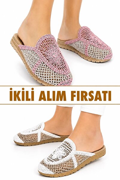 PAPUCUMUN DÜNYASI Women's Straw Knit Daily Travel Slippers Lightweight Comfor...