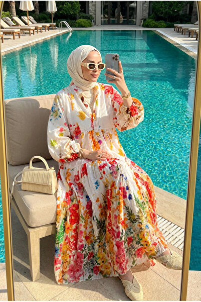 Kirazca Butik Women's Colorful Garden Patterned Hijab Dress (Unlined)