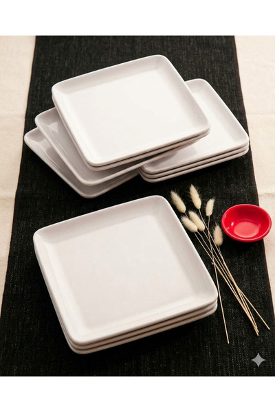 BİODATA 12-Piece Square Melamine Serving Plate Set - 30 cm Breakfast, Cake, a...