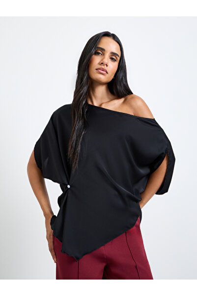 Take Two By Styli Black One-Shoulder Neck Relaxed Fit Top