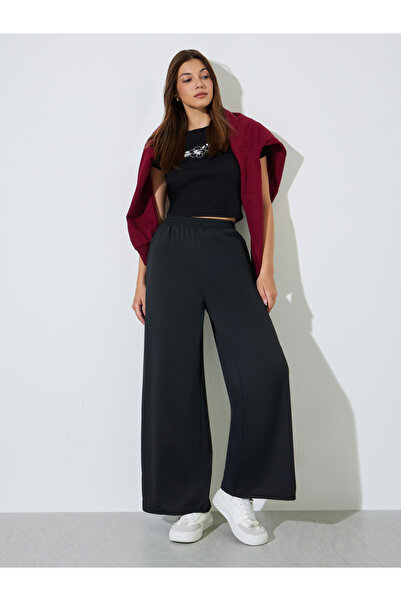 Styli Black Wide Leg Pants with Elastic Waistband