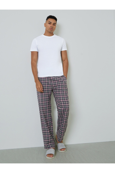 Styli Men Solid Cotton T-Shirt and Checked Pyjama Set