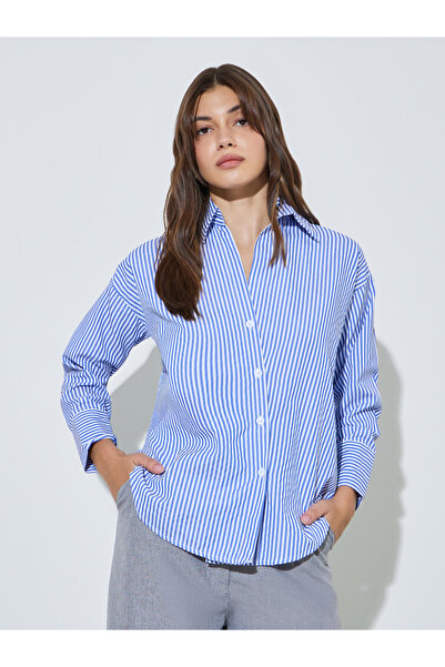 Styli Blue Striped Long Sleeves Oversized Shirt