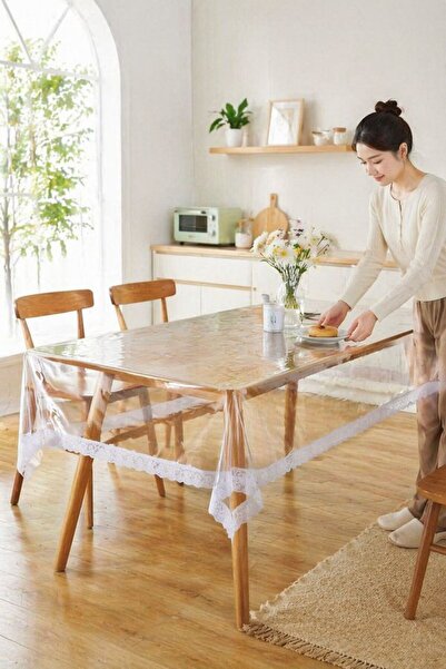 Generic 1 Pc Pvc Waterproof Oilproof Tablecloth Clear Table Cover Lace Edge A...