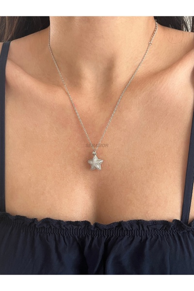 SERAMOR Silver Color Stone Elegant Star Pendant Steel
