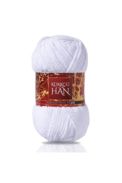 Kürkçü Han Kadife Örgü İpi 50gr %100 Polyester Yumuşak Pofuduk Beyaz