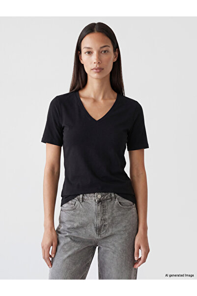 LC Waikiki Lcw Everyday Black V-Neck Women's T-Shirt