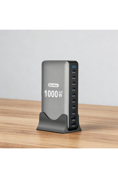 Go-Des Go Des GD-B961 GaN Teknolojili 10 Portlu Masaüstü Çoklu Şarj İstasyonu 1000W Gri