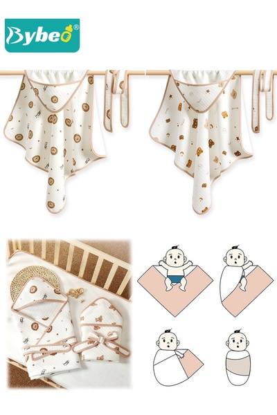 BYBEO 2 PCS Baby Swaddle Blanket Wrap Cap Set Newborn Infant Sleep Sack With ...