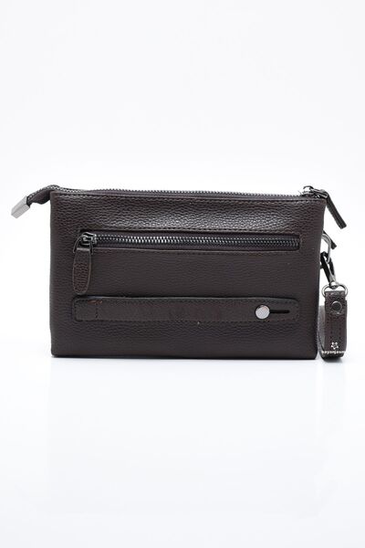 LOS ANGELES POLO CLUB Brown Men's Portfolio Handbag Multi-Pocket Wrist Strap Wallet Bag