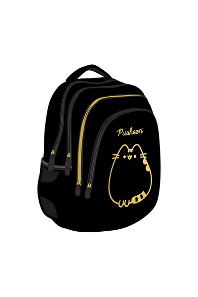 MC Micostore Ghiozdan St.Majewski Pusheen, 42cm, 4 compartimente, negru cu auriu