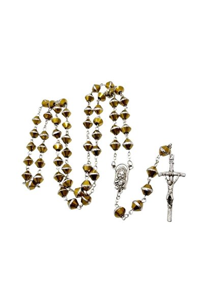 OEM Art Sacrum rozariu din sticlă aurită 8 mm cu cruce papală