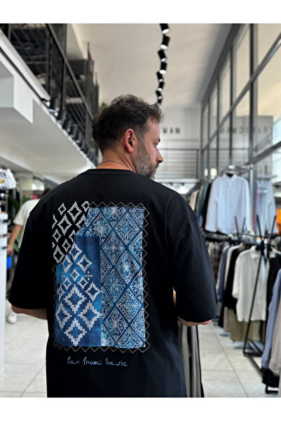BYBASICMAN Μαύρο T-Shirt Oversize με Μοτίβο Πάτσλι στην Πλάτη RES-1119