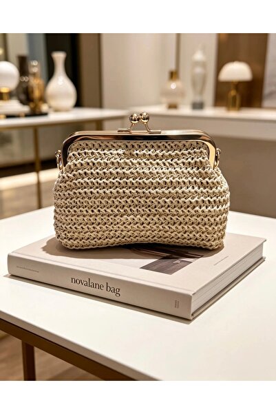 NOVALANE BAG Gold Detaylı Zincir Askılı Hasır El & Omuz Çantası