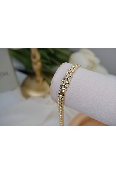 ATELİER TUĞBA BLK556 14K ALTIN KAPLAMA ZİRKON TAŞLI HASIR ÖRGÜ DETAYLI GOLD B...